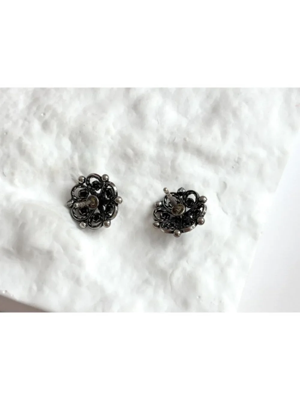 Telemark by Sylvsmidja 830 Oxidized Vintage Silver Stud Post Back Earrings